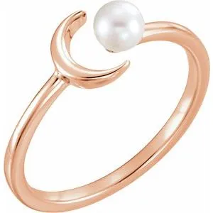 14K Rose Cultured Freshwater Pearl Crescent Moon Ring