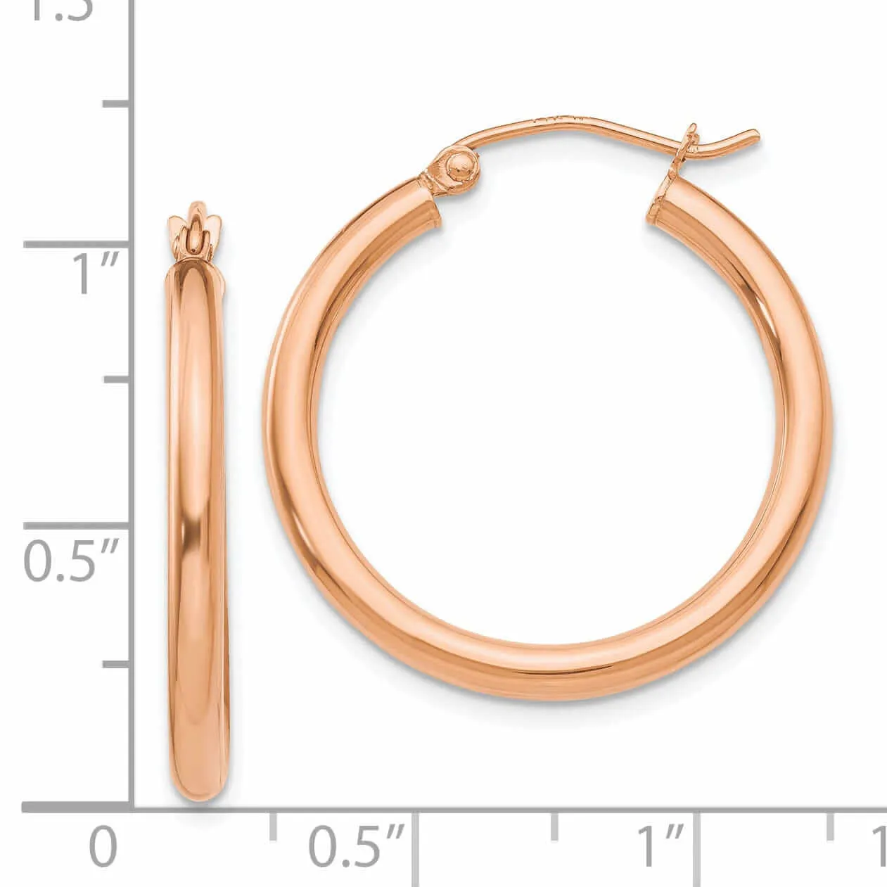 14k Rose Gold 2.5MM Polished Hoop Earrings
