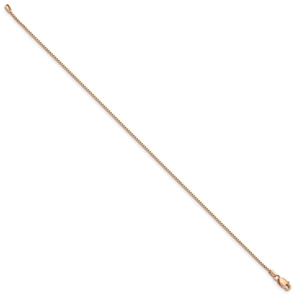 14K Rose Gold 7 inch .95mm Box Link with Lobster Clasp Bracelet