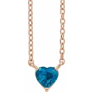 14K Rose Natural London Blue Topaz Heart 16-18" Necklace