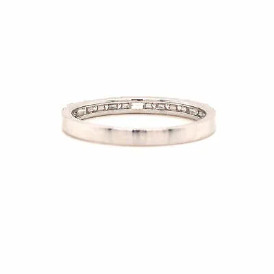 14K Round and Baguette Diamond Band White Gold