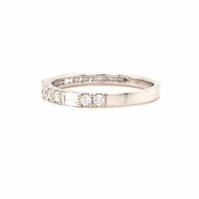 14K Round and Baguette Diamond Band White Gold