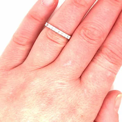 14K Round and Baguette Diamond Band White Gold