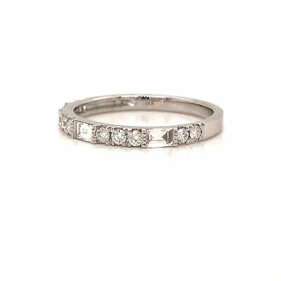 14K Round and Baguette Diamond Band White Gold