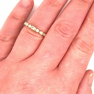 14K Round and Baguette Diamond Band Yellow Gold