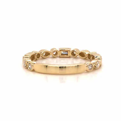 14K Round and Baguette Diamond Band Yellow Gold