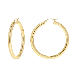 14K Round tube Hoop polished earrings - 3mm