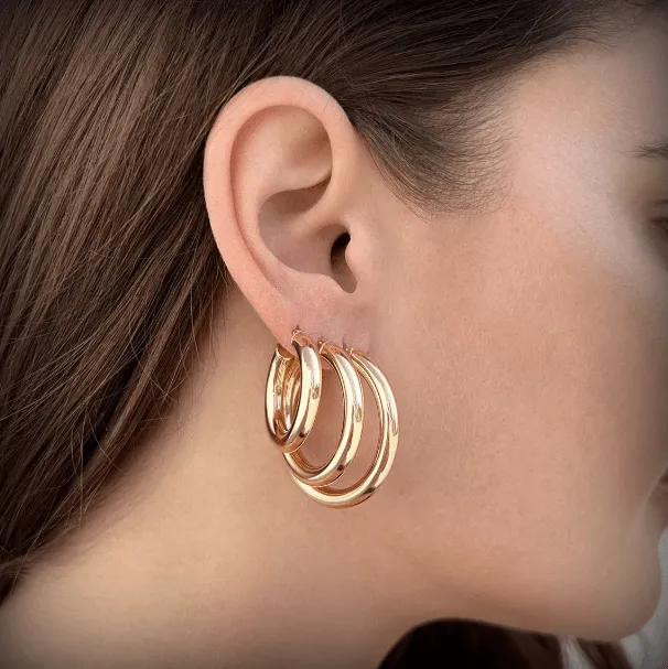 14K Round tube Hoop polished earrings - 3mm