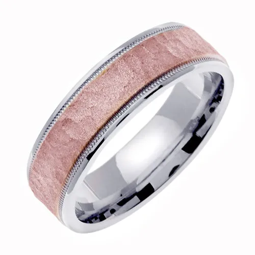 14K Silver/Yellow or Silver/Rose Hammer Finish Milgrain Edge Ring