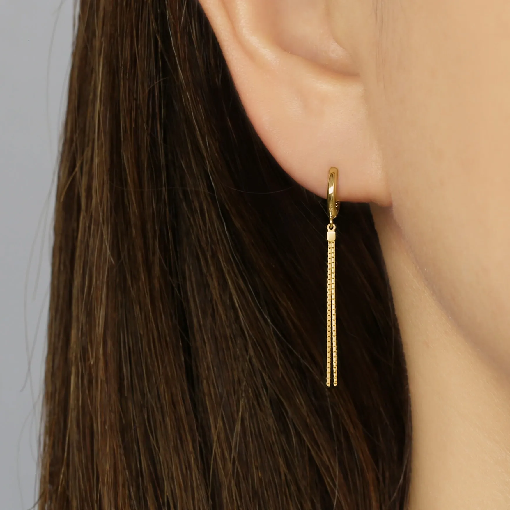 14k Solid Gold Double Chain Drop Earring
