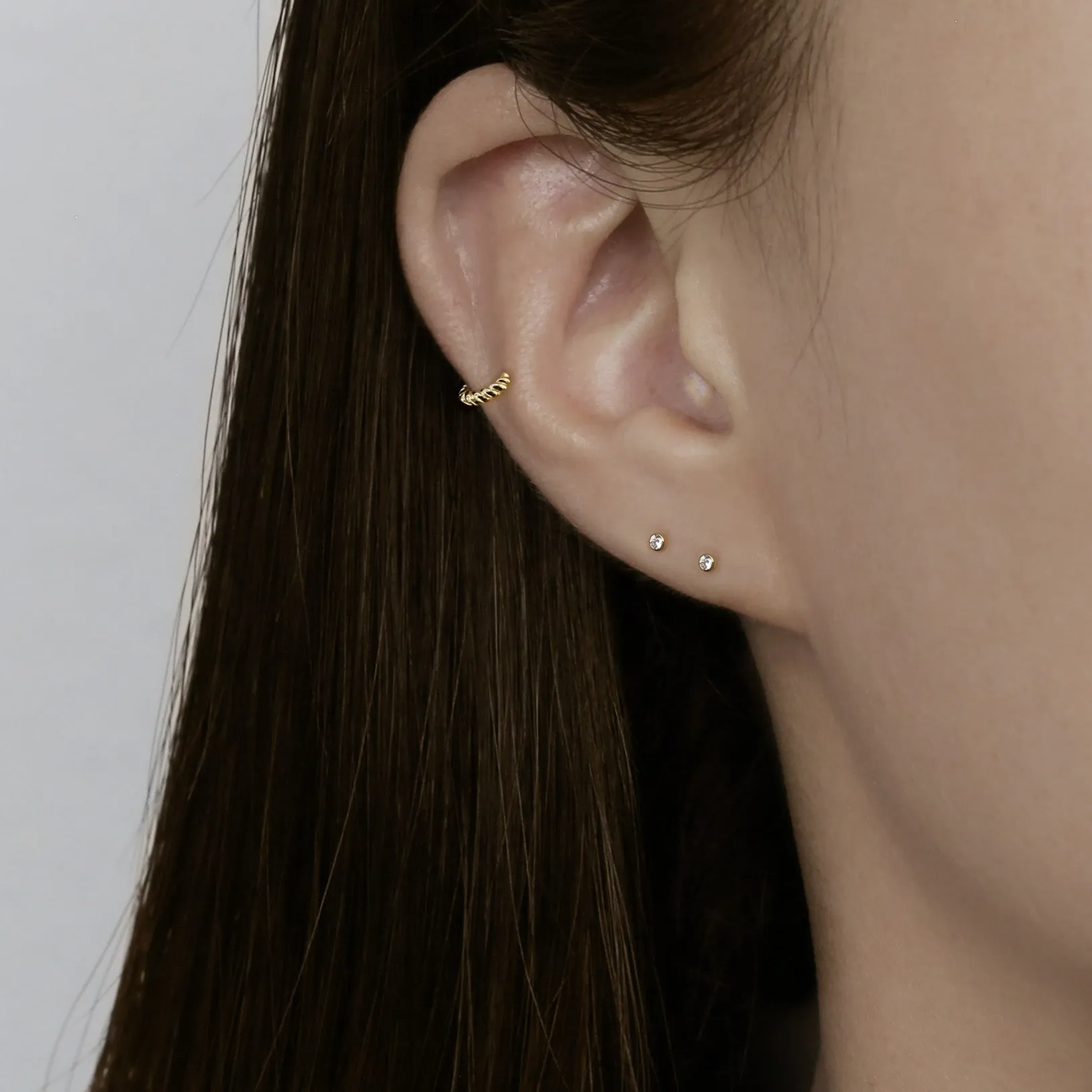 14k Solid Gold Micro Rope Hoop Earring