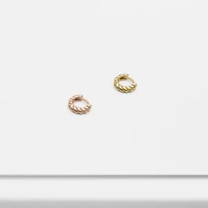 14k Solid Gold Micro Rope Hoop Earring
