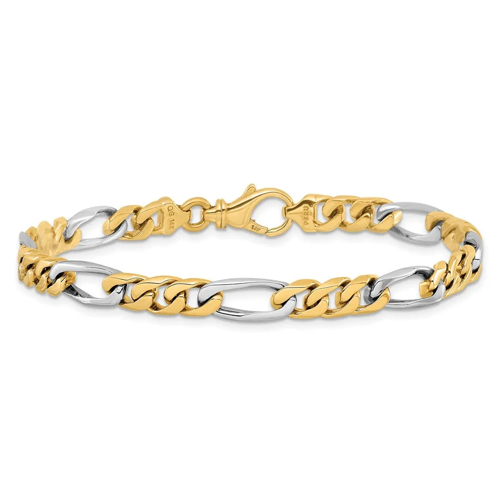 14K Two-tone 8 inch 6.1mm Hand Polished Fancy Link with Fancy Lobster Clasp Bracelet