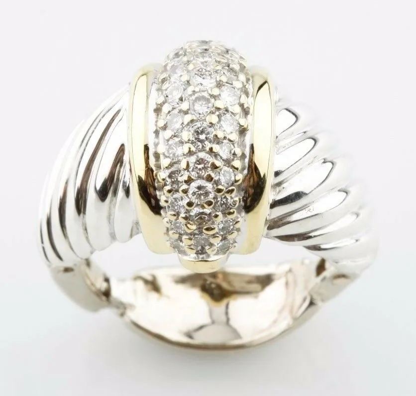 14K Two-Tone Cable Twist Style Ring With Round Pave Diamonds TDW = .5 ct Sz 4.25