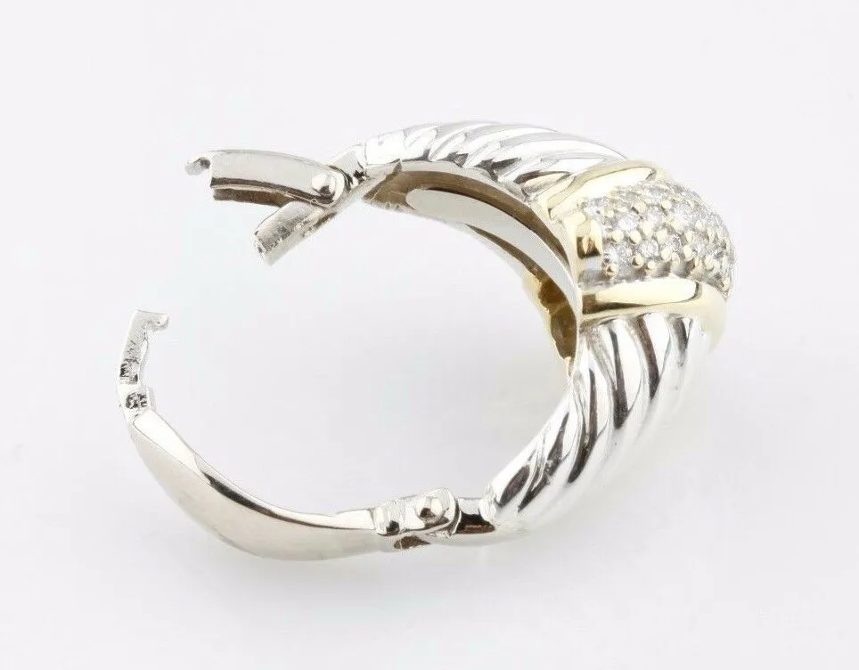 14K Two-Tone Cable Twist Style Ring With Round Pave Diamonds TDW = .5 ct Sz 4.25