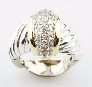 14K Two-Tone Cable Twist Style Ring With Round Pave Diamonds TDW = .5 ct Sz 4.25