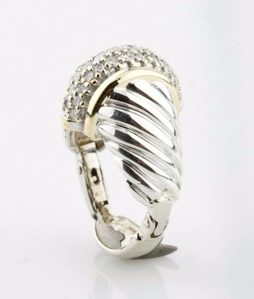 14K Two-Tone Cable Twist Style Ring With Round Pave Diamonds TDW = .5 ct Sz 4.25