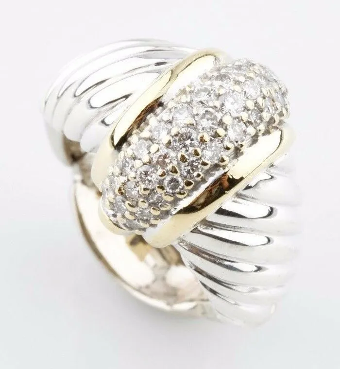 14K Two-Tone Cable Twist Style Ring With Round Pave Diamonds TDW = .5 ct Sz 4.25