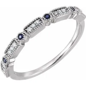 14K White .06 CTW Diamond & Sapphire Anniversary Band