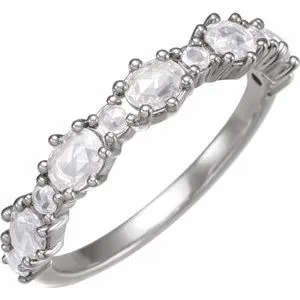 14K White 4x3 mm Oval 5/8 CTW Natural Rose-Cut Diamond Anniversary Band