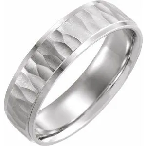 14K White 6 mm Step-Edge Band with Matte Hammer Finish Size 10