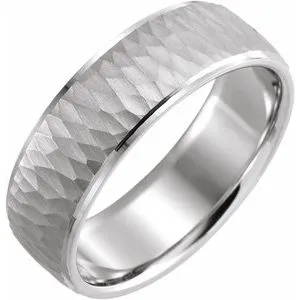 14K White 7 mm Beveled-Edge Band with Hammer Finish Size 10.5