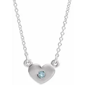 14K White Aquamarine Heart 16" Necklace