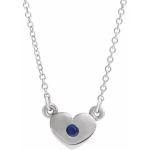 14K White Blue Sapphire Heart 16" Necklace