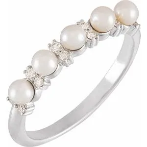14K White Cultured White Seed Pearl & 1/10 CTW Natural Diamond Anniversary Band