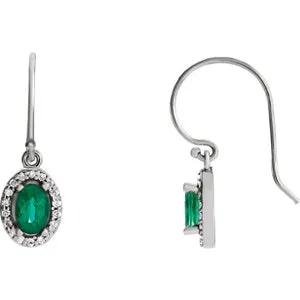 14K White Emerald & 1/5 CTW Diamond Earrings