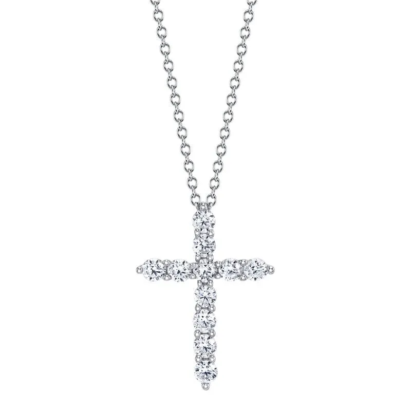 14K White Gold 0.50ct. Diamond Cross Necklace