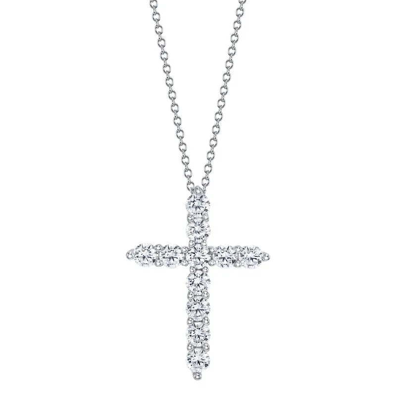 14K White Gold 0.75ct. Diamond Cross Necklace
