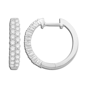 14k White Gold 0.75Ct Double Row Hoop Earring with 40 Diamonds