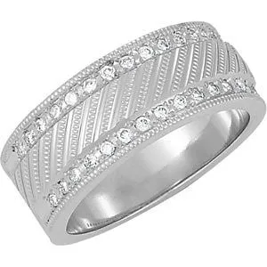 14k White Gold 1/3 CTW Diamond Milgrain Anniversary Band, Size 7