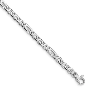 14k White Gold 4.3mm Hand Polished Fancy Link with Fancy Lobster Clasp Bracelet