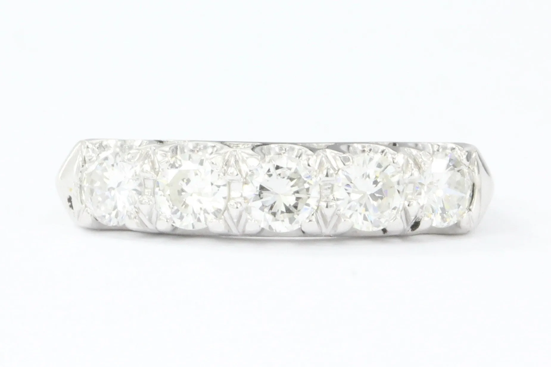 14K White Gold 5 Stone Diamond Anniversary Band Ring 1 CTW