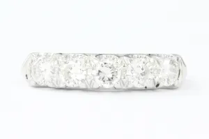 14K White Gold 5 Stone Diamond Anniversary Band Ring 1 CTW