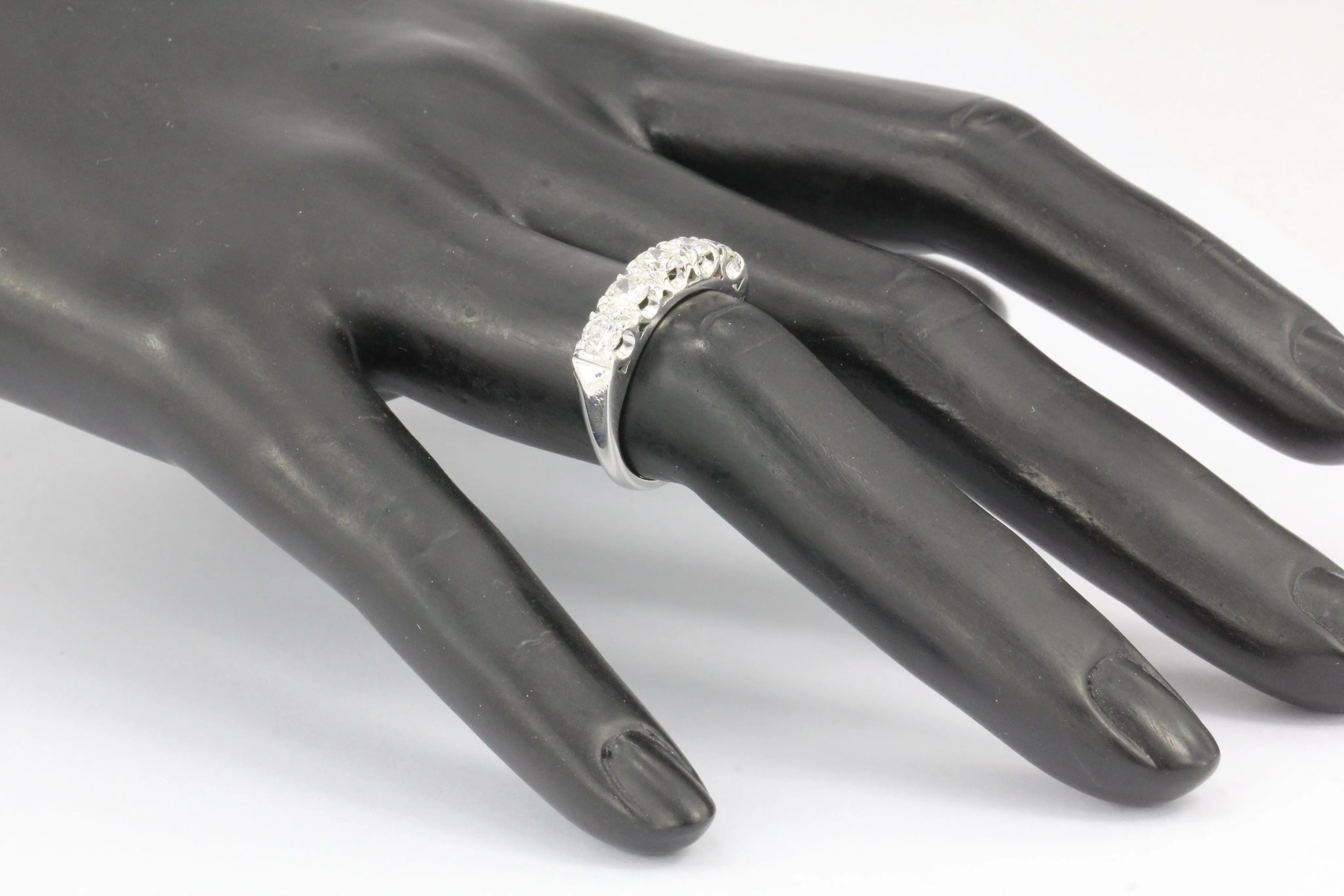 14K White Gold 5 Stone Diamond Anniversary Band Ring 1 CTW