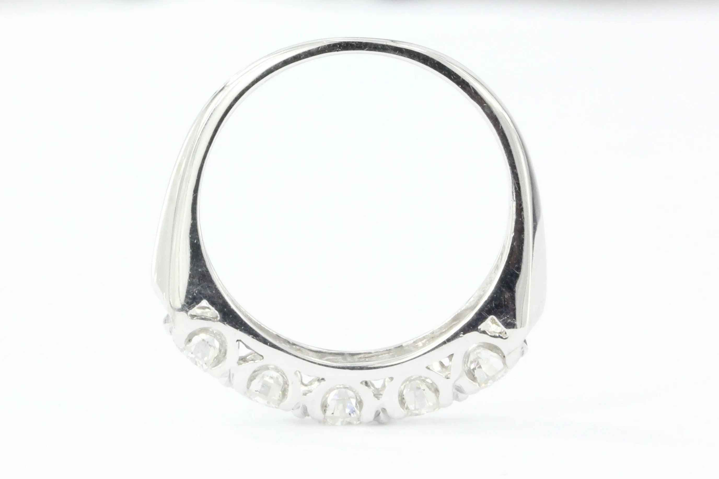 14K White Gold 5 Stone Diamond Anniversary Band Ring 1 CTW