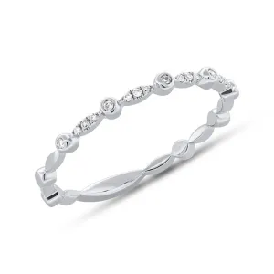 14K White Gold Alternating Bezel Solitaire Diamond Stacking Ring