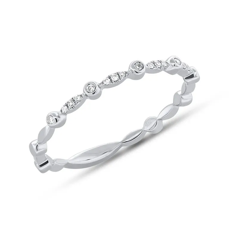 14K White Gold Alternating Bezel Solitaire Diamond Stacking Ring