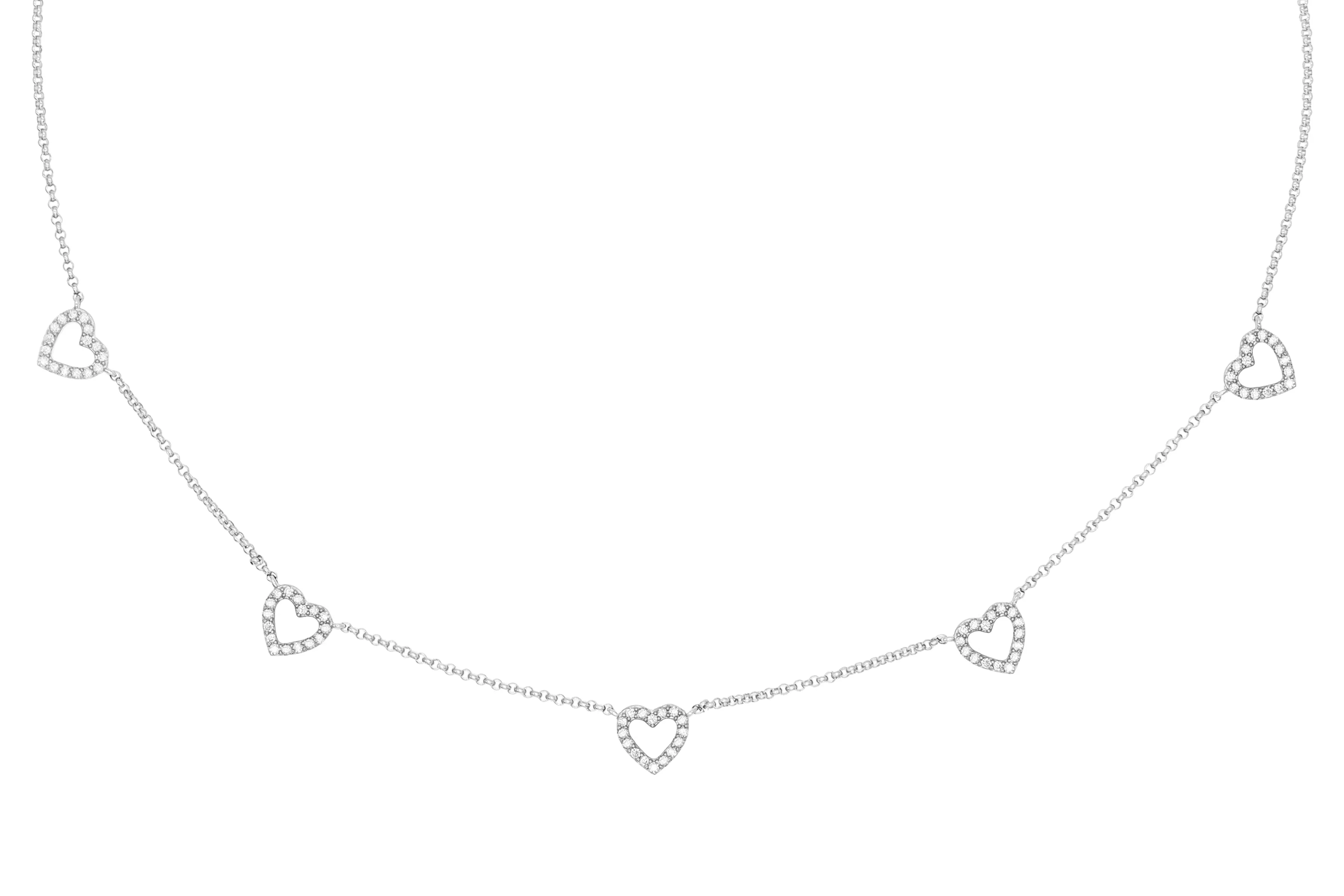 14k White Gold Diamond 5 Heart Necklace