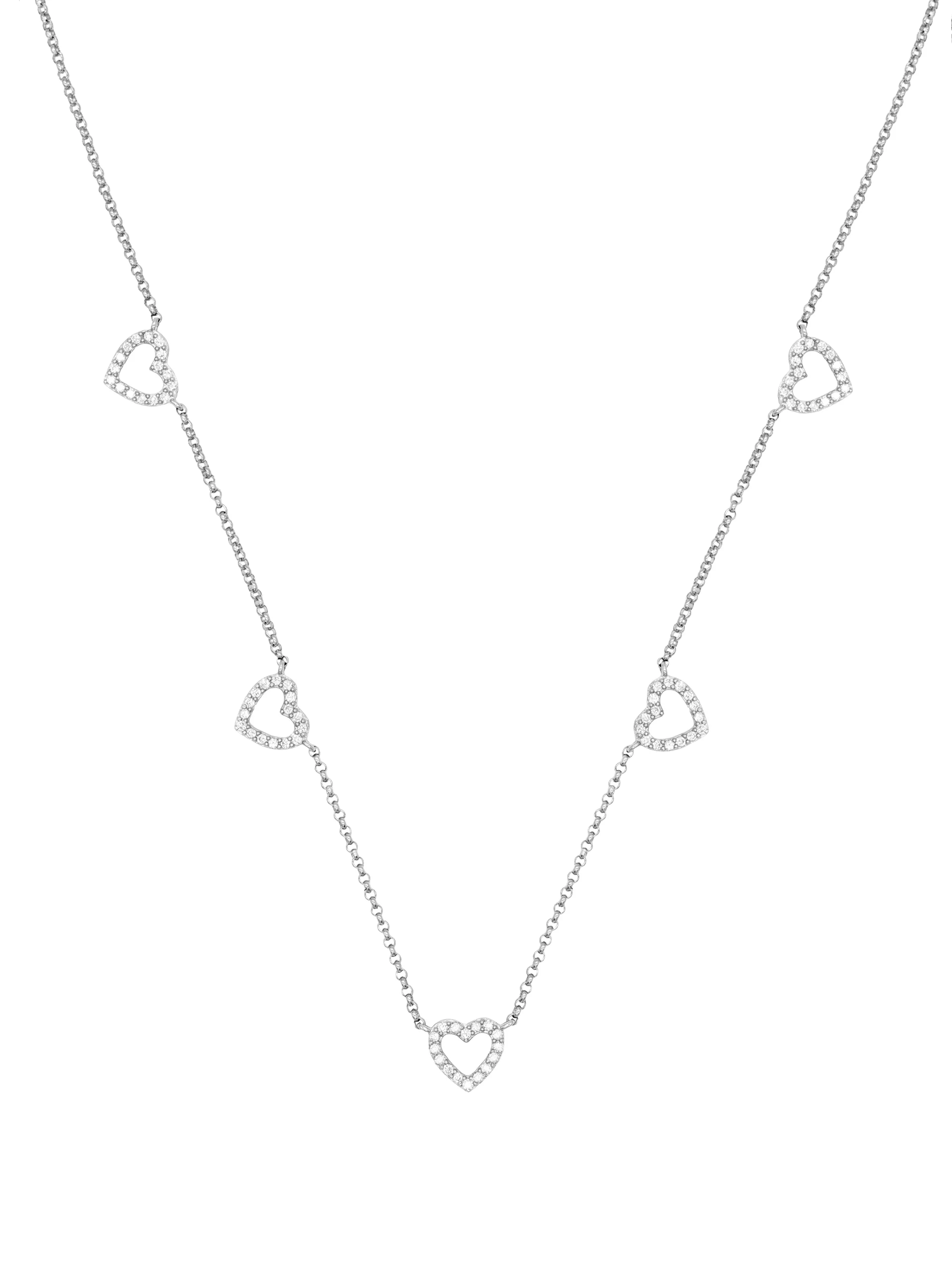 14k White Gold Diamond 5 Heart Necklace