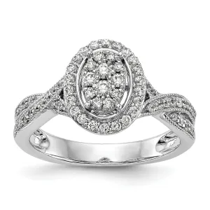 14K White Gold Diamond Cluster Oval Halo Twist Engagement Ring
