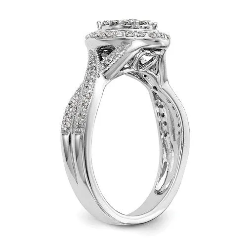 14K White Gold Diamond Cluster Oval Halo Twist Engagement Ring