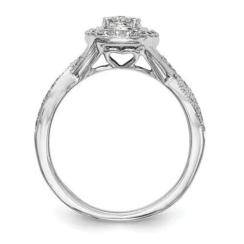 14K White Gold Diamond Cluster Oval Halo Twist Engagement Ring