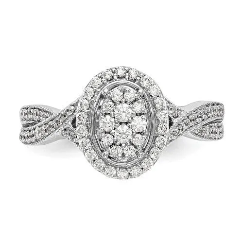 14K White Gold Diamond Cluster Oval Halo Twist Engagement Ring