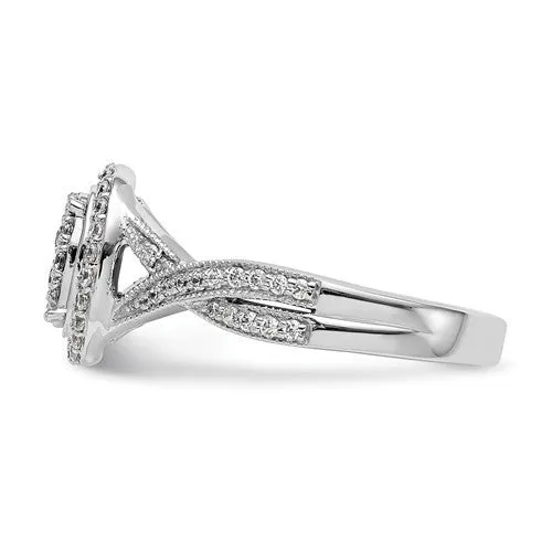 14K White Gold Diamond Cluster Oval Halo Twist Engagement Ring