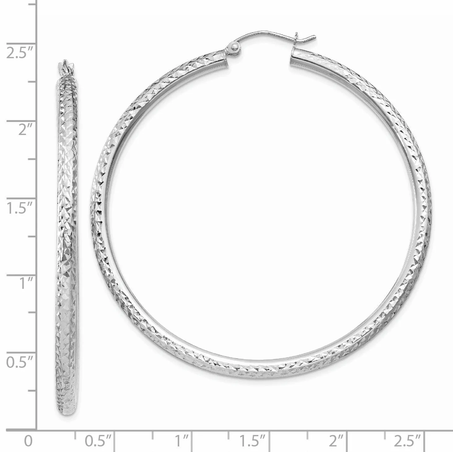 14k White Gold Diamond Cut 3MM Round Hoop Earrings