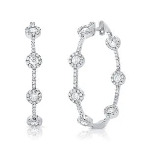 14K White Gold Diamond Halo Inside Out Hoop Earrings